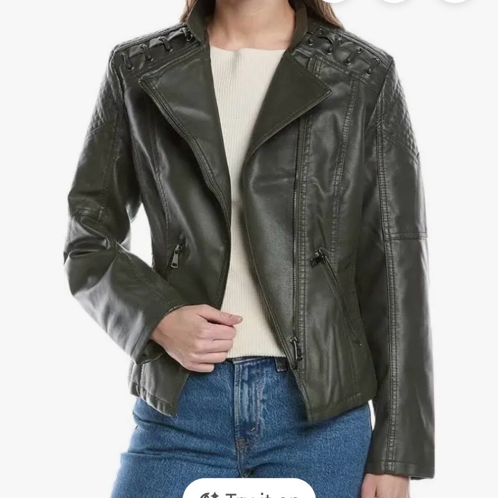 Rene Lion Black Faux Leather Moto Biker Jacket. NWT. Women’s 3XL (20-22)